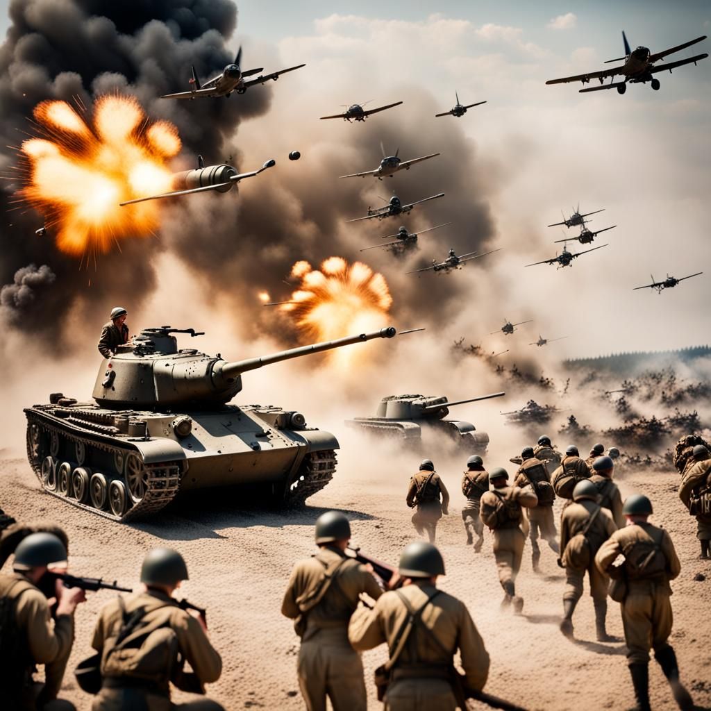 Overhead View of a World War II Battle