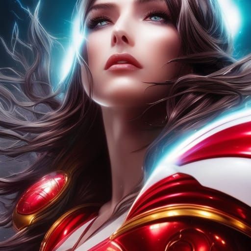 Dynamic Super Heroine Portrait with Electric Energy