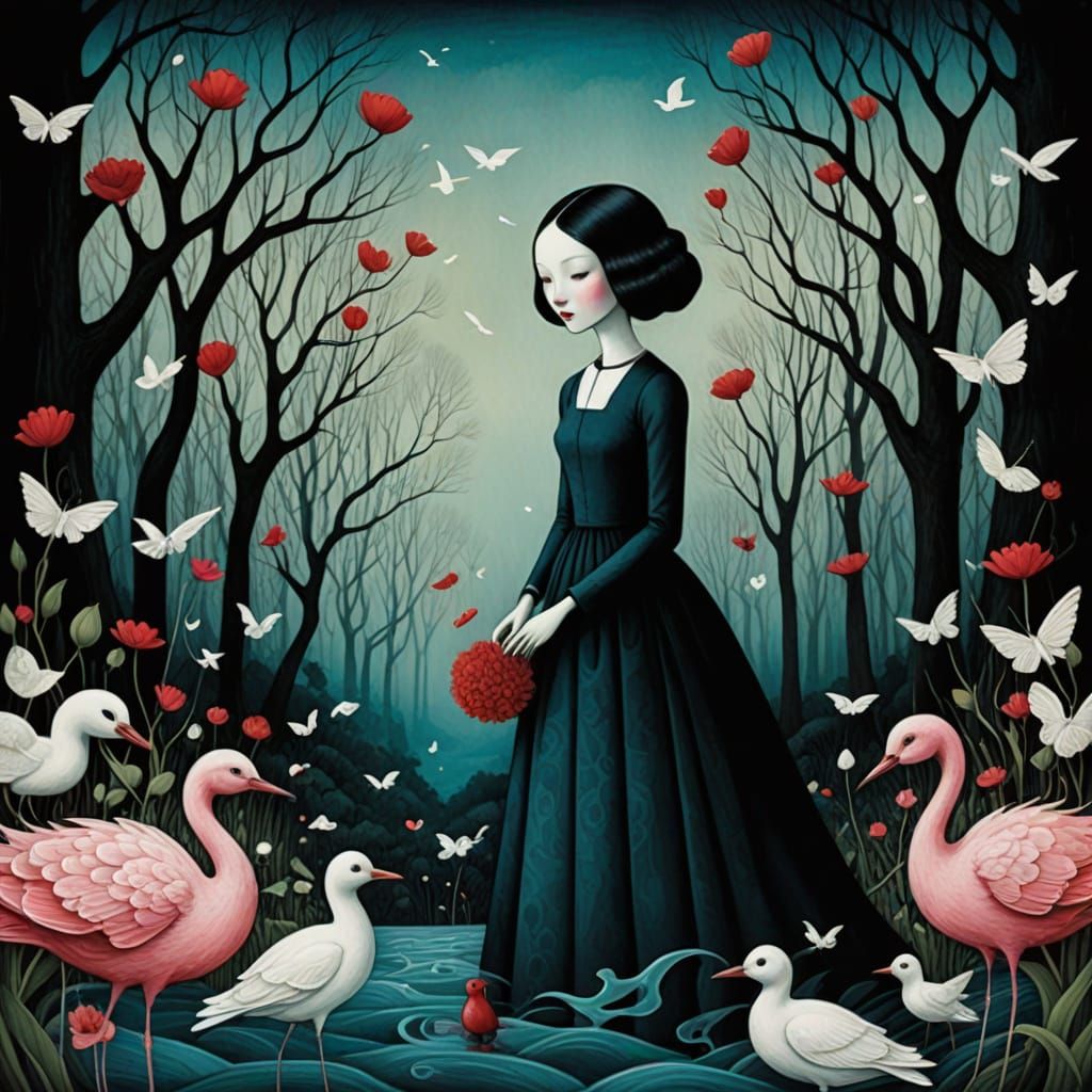 Romantic Peculiar Family in Disturbing Surreal Blue Collage