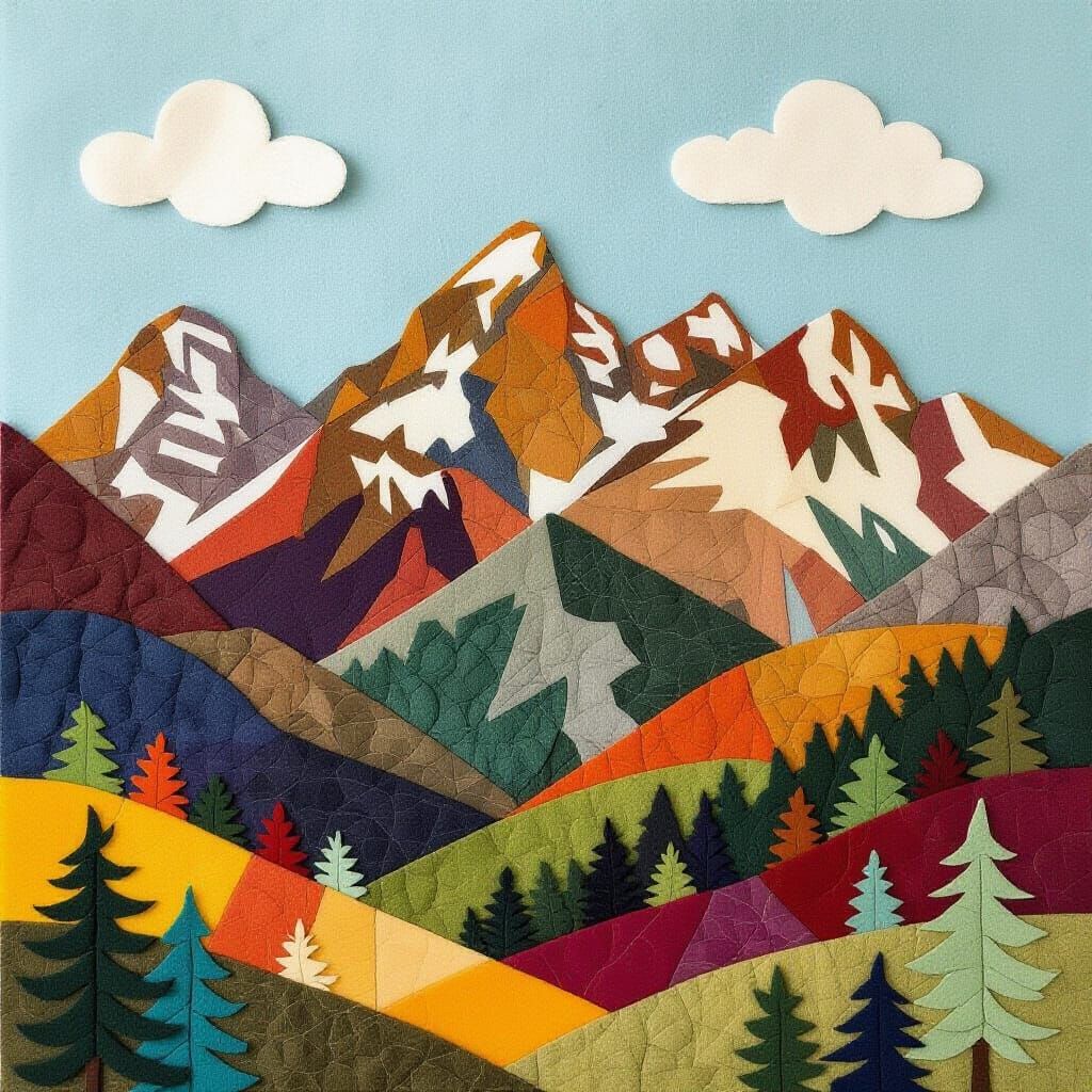 Rocky Mountains Felt Collage in Earth Tones