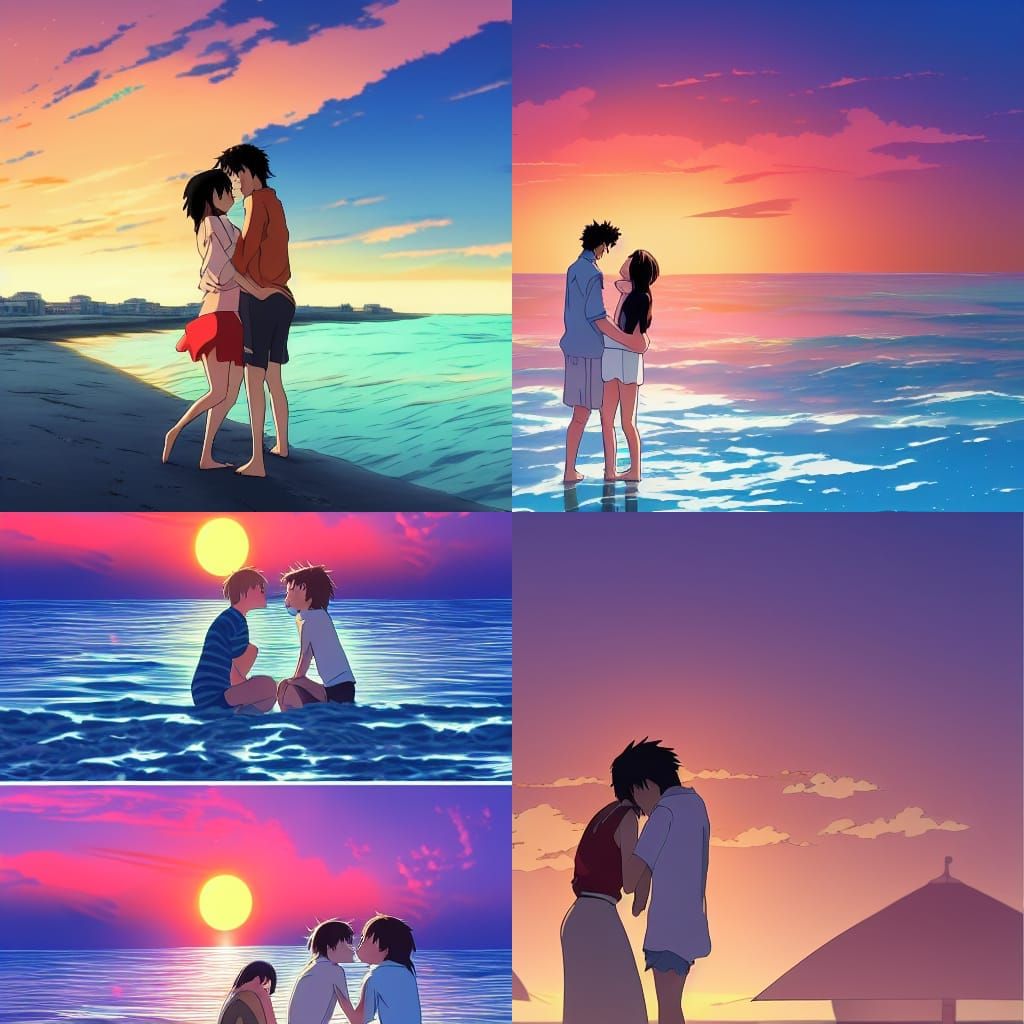 Romantic Sunset Kiss: Studio Ghibli Anime Visual