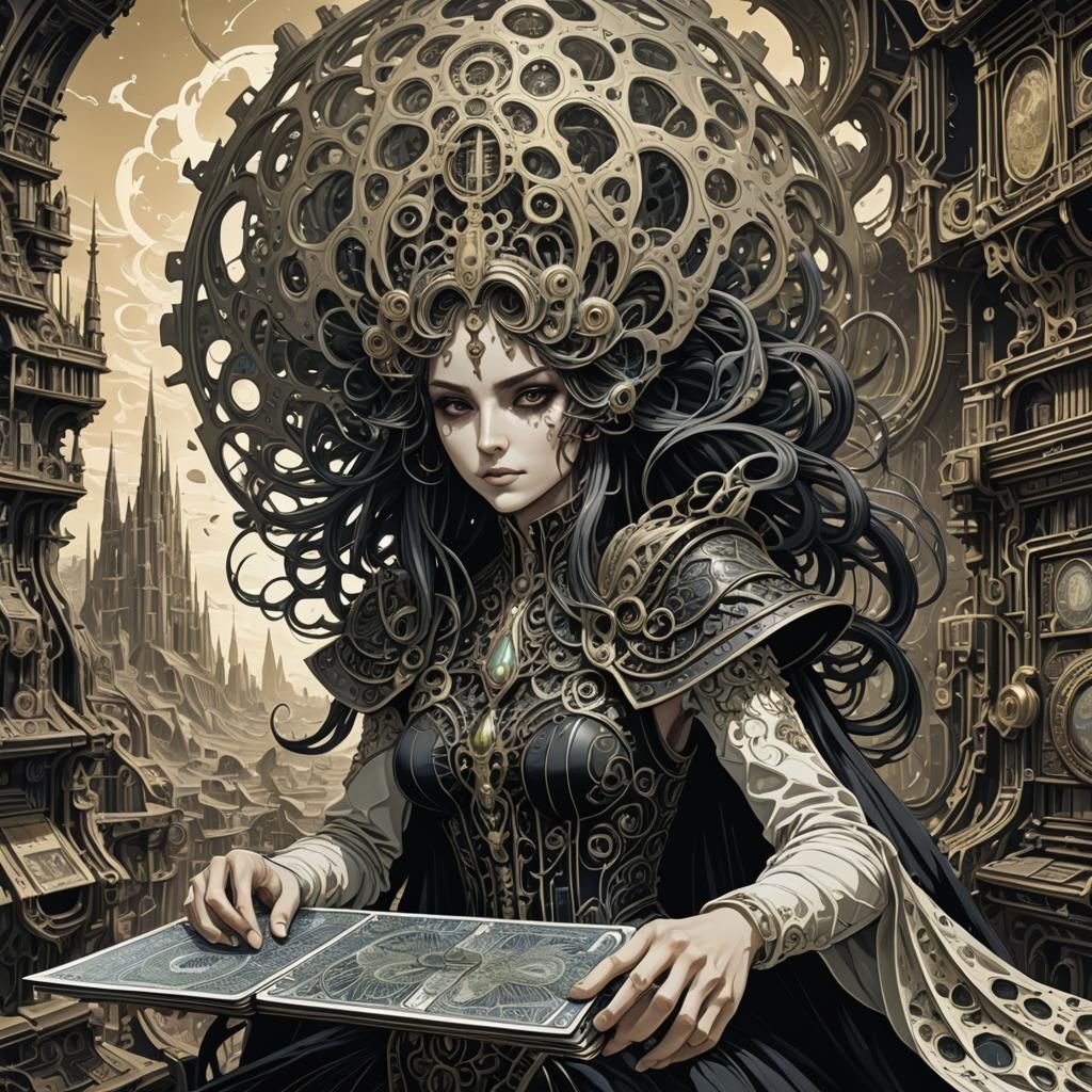 Anime Playing Card Game in Gothic Cassette Futurism Style