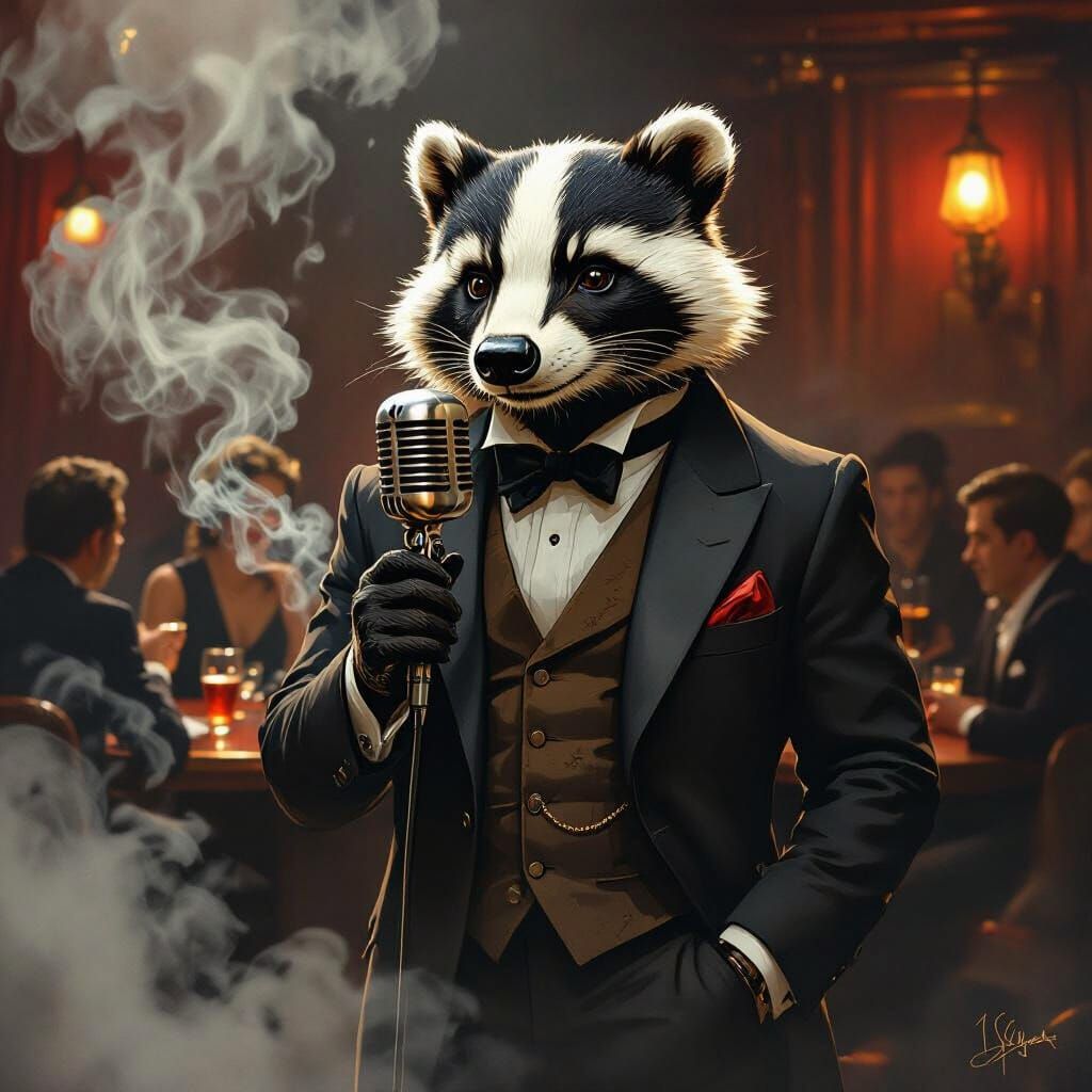 Badger Singer in Dimly Lit Jazz Club