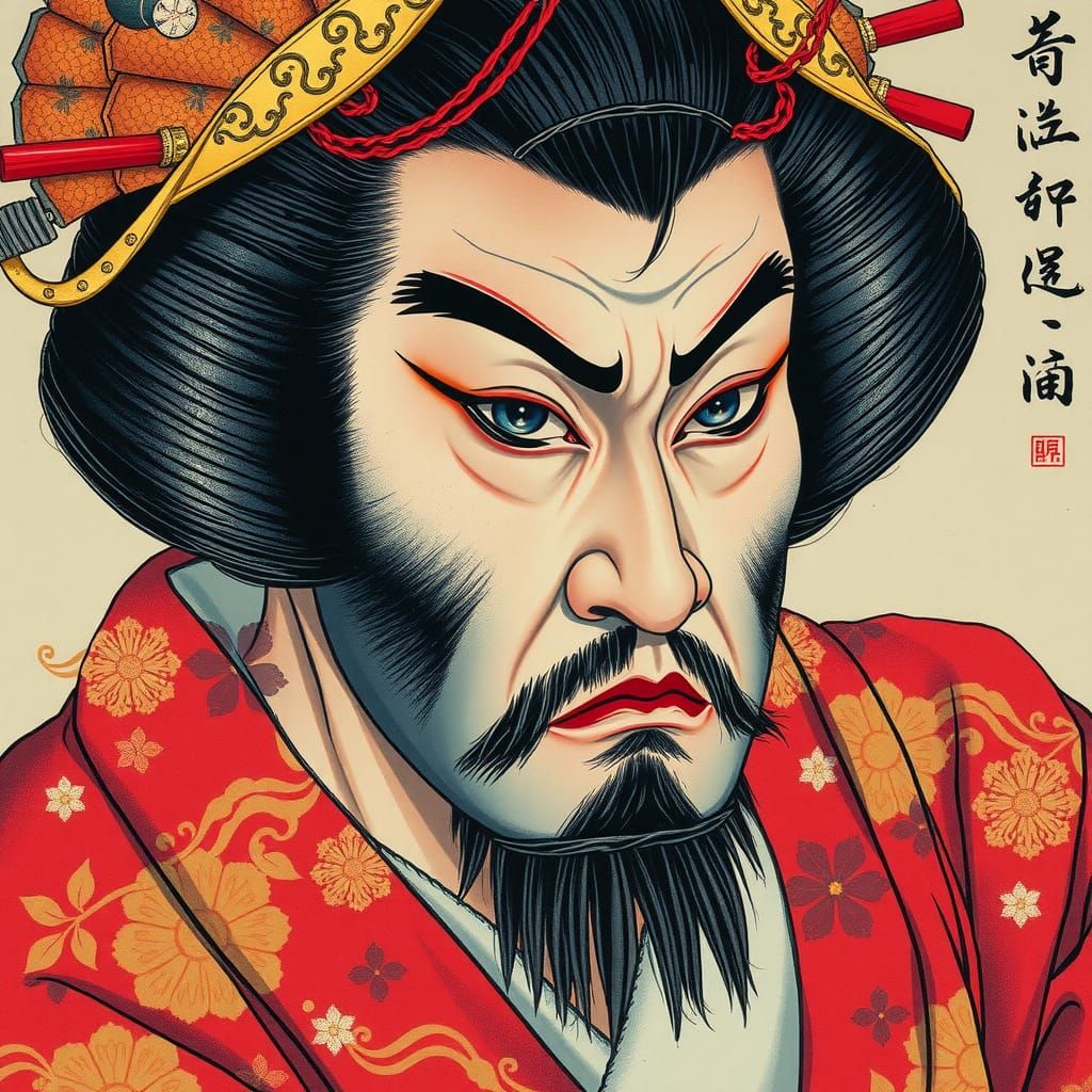 Kabuki Actor Portrait in Ukiyo-e Style