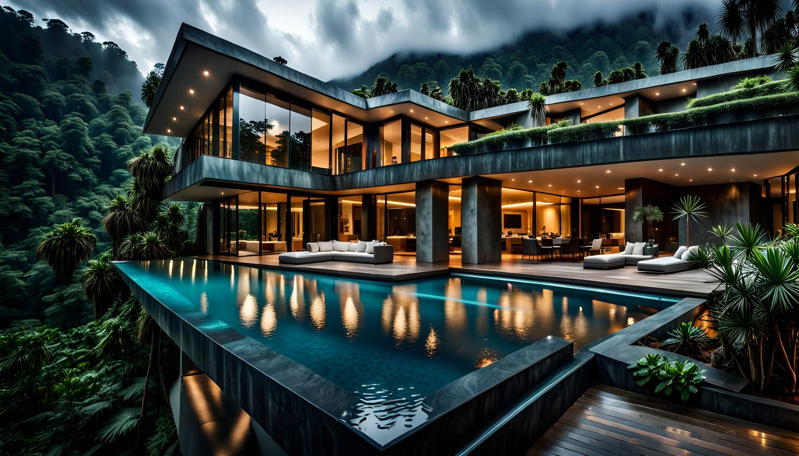 A modern mansion situated in a tree of an american rainforest