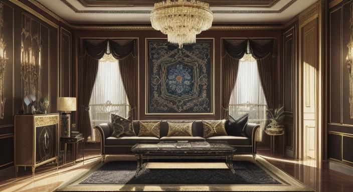 Luxurious Art Deco Living Room with Geometric Patterns
