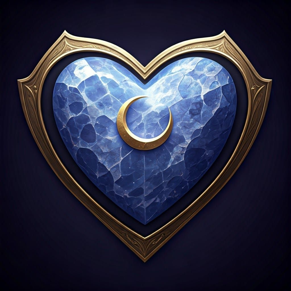 Anime Heart Shield in Moonstone with Crescent Moon Emblem