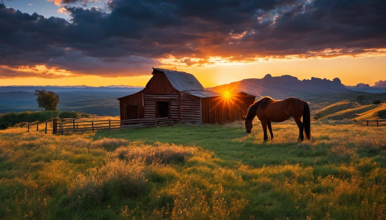 Cowgirl and Horse at Campfire Under Starry Sky
