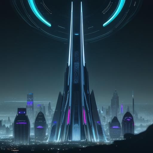 Futuristic Silver Cityscape with Neon Lights