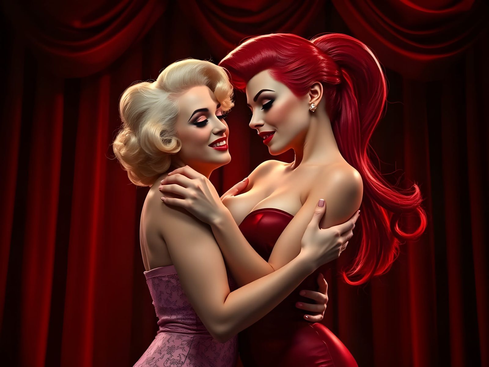 Jessica Rabbit & Marilyn Monroe Sensual Embrace on Vintage S...