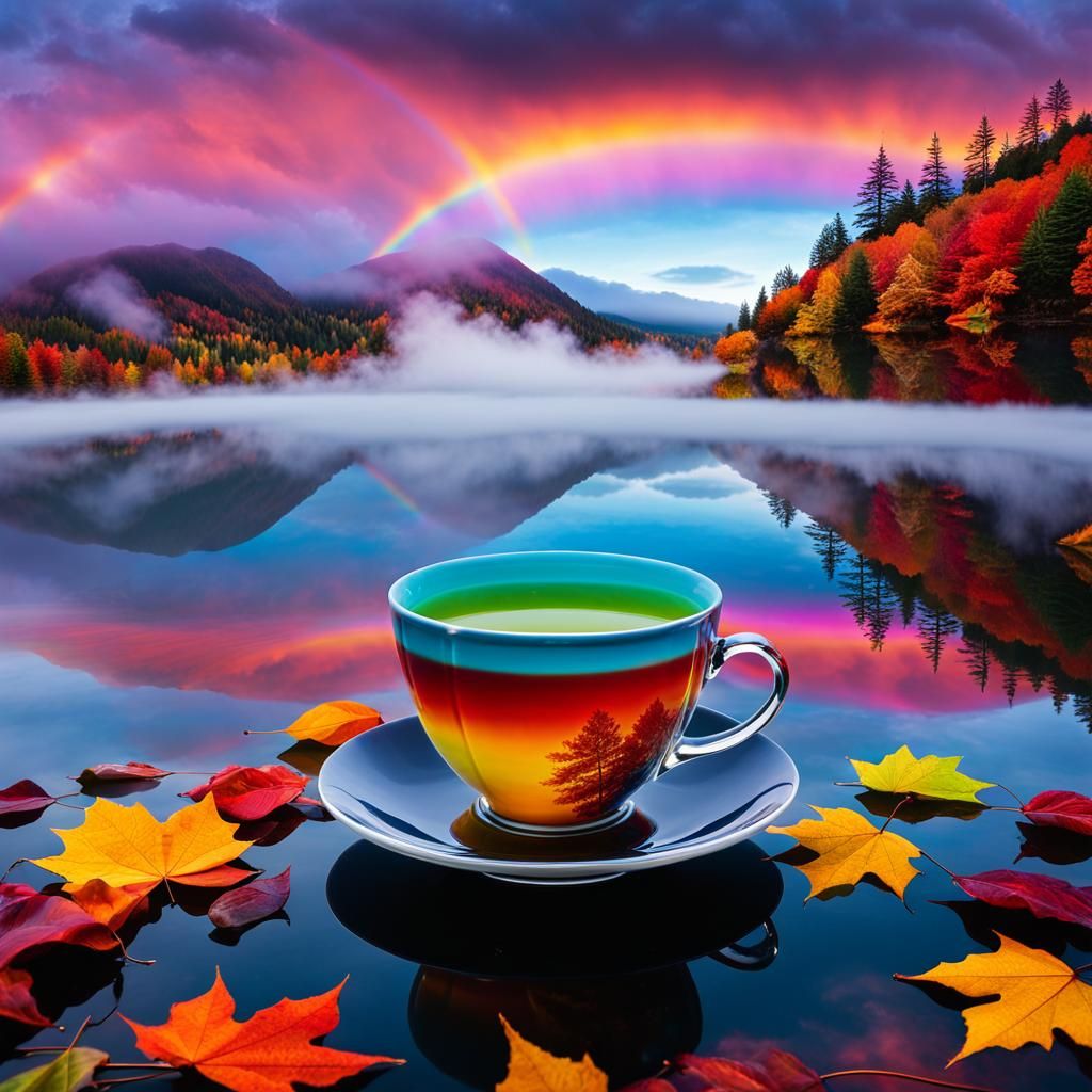 Colorful Non-Newtonian Fluid Lake with Autumn Leaves