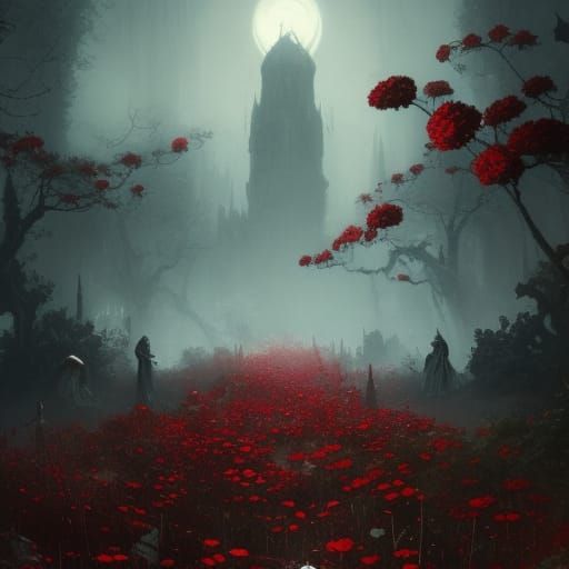 High Gothic Flower Garden in Dark Fantasy Style