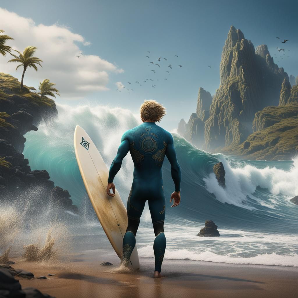 Surfer on a Wave: Detailed Matte Painting