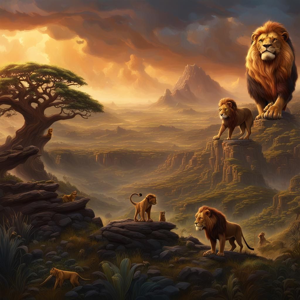 Majestic Lion King: Detailed Matte Painting
