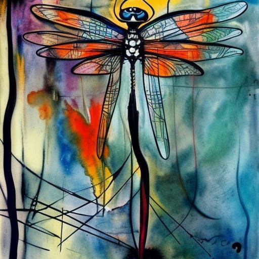 Dragonfly in Watercolor Street Art Style