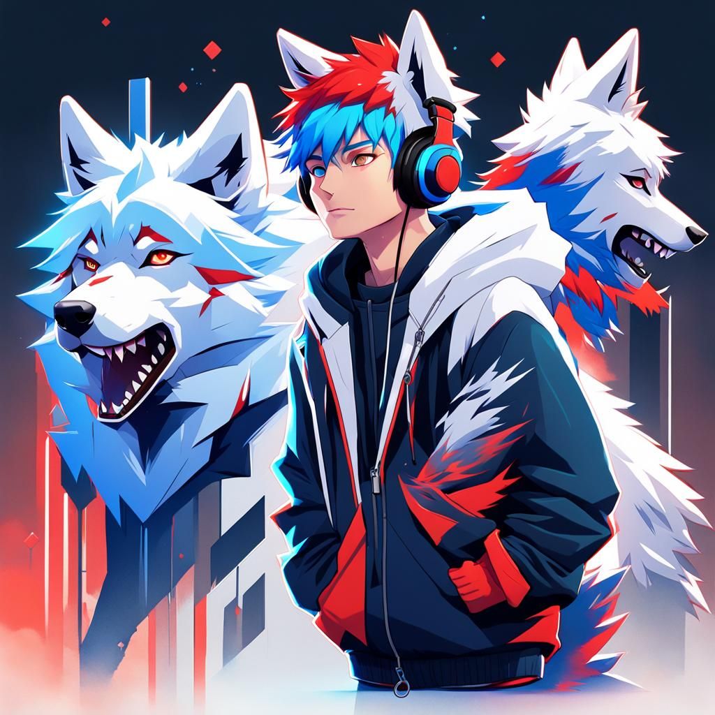 Anime Boy with Wolf Companion in 3D