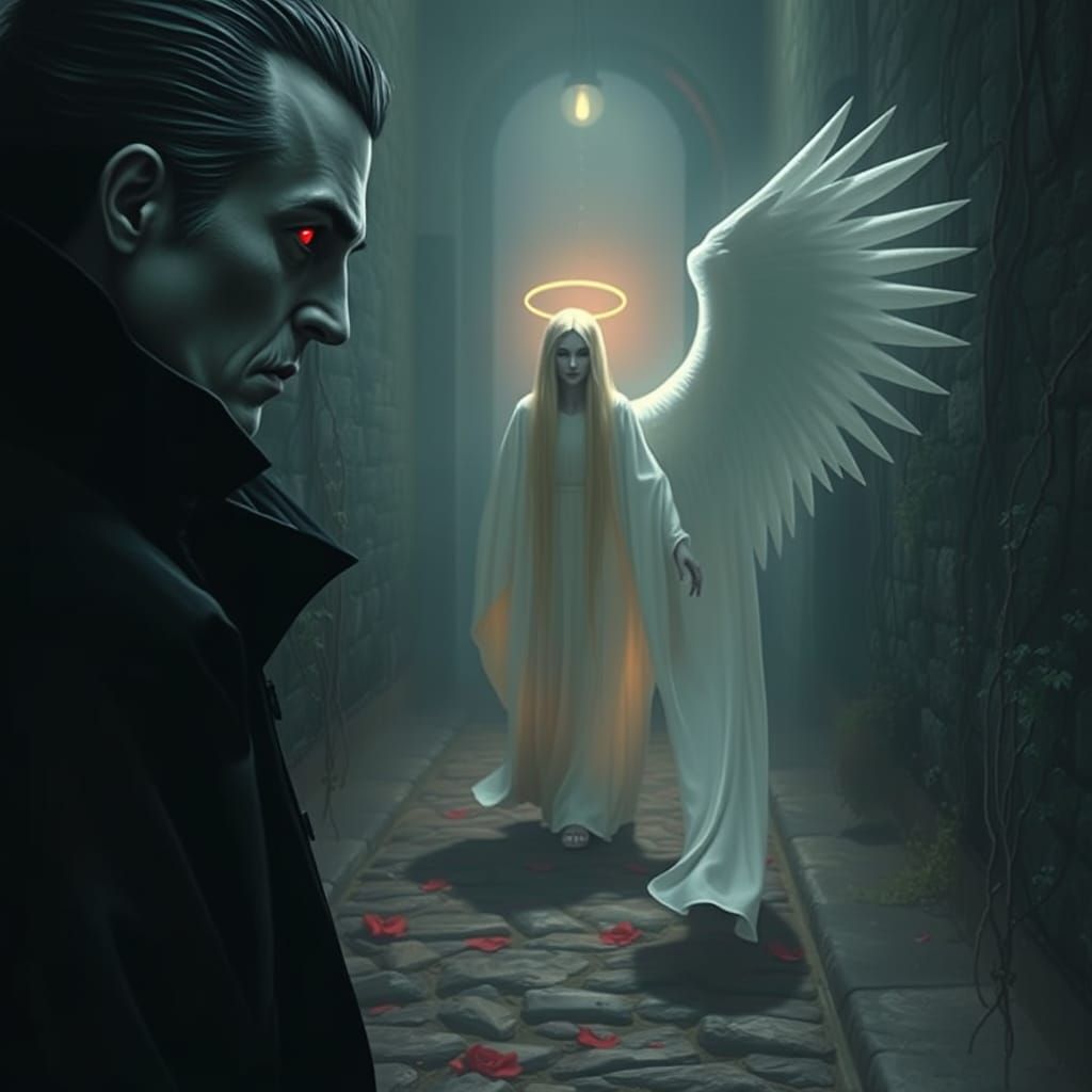 Ethereal Encounter in a Dark, Mystical Alleyway