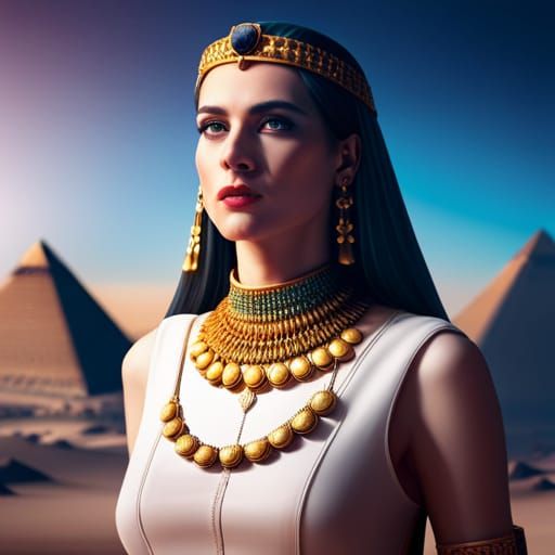 Dreamy Portrait of Cleopatra Before a Pyramid