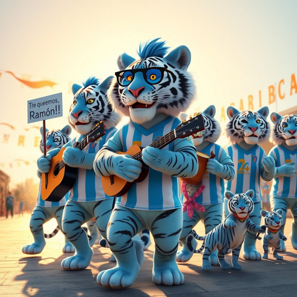 Blue Tigers Tribute in Sun-Drenched Plaza