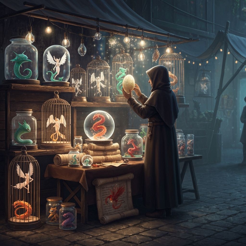 Moonlit Market of Mythical Beasts: Magical Realism