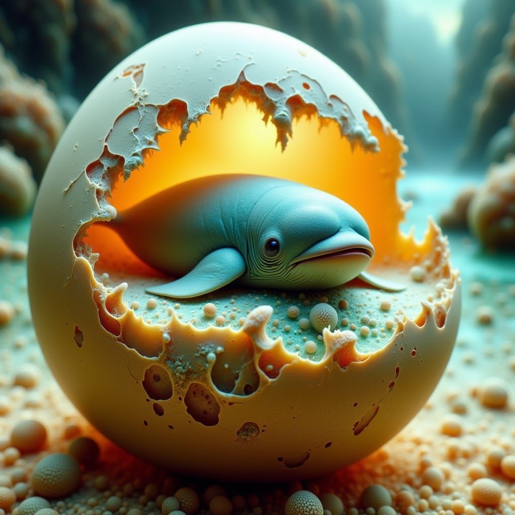Whale Hatchling in Transparent Eggshell