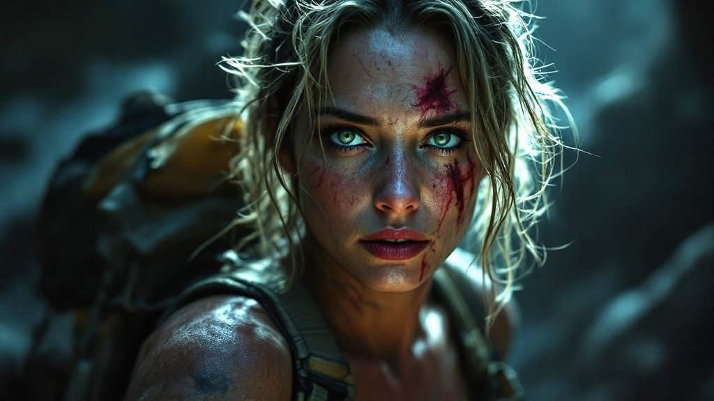 Gritty, Moody Portrait of a Resolute Woman in a Desolate Lan...