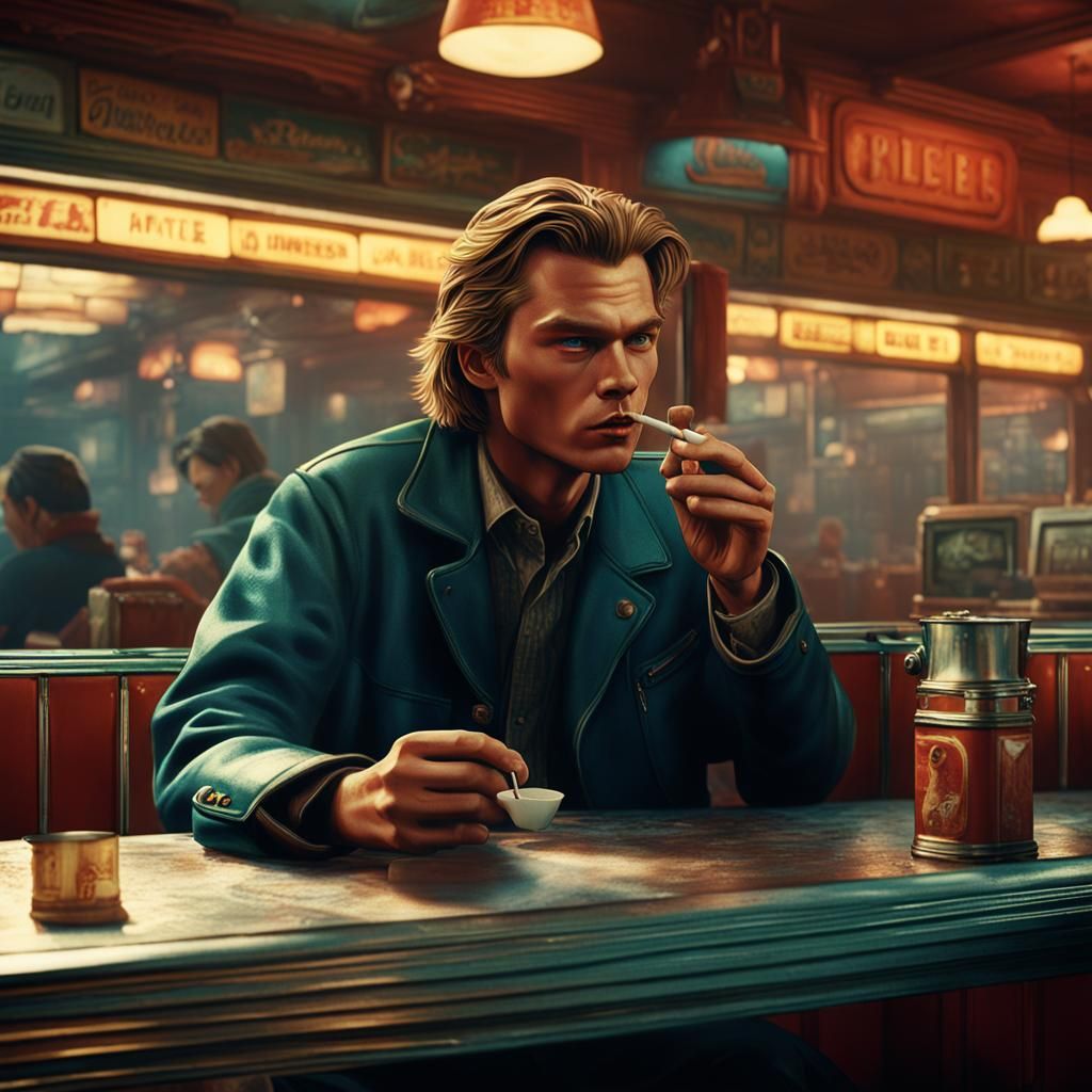 River Phoenix in Seattle Diner: Matte Painting