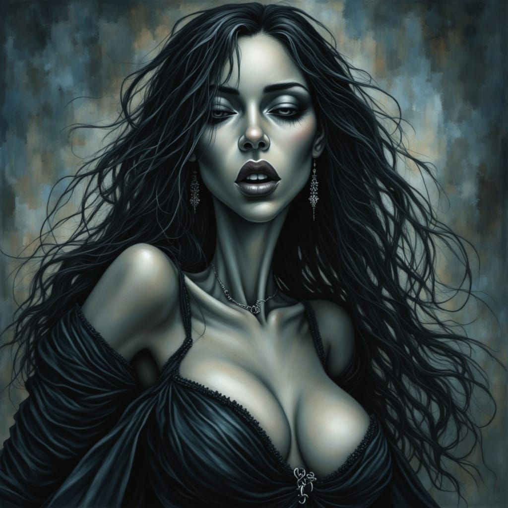 Ethereal Black Vampire Lady in Painterly Style