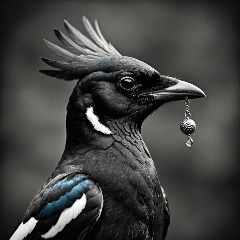 Magpie with Silver Earring in Noir Photo