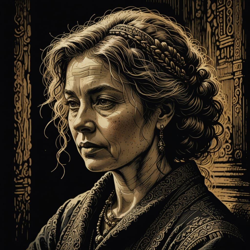 Woman in Contemplation, Rembrandt-Inspired Portrait