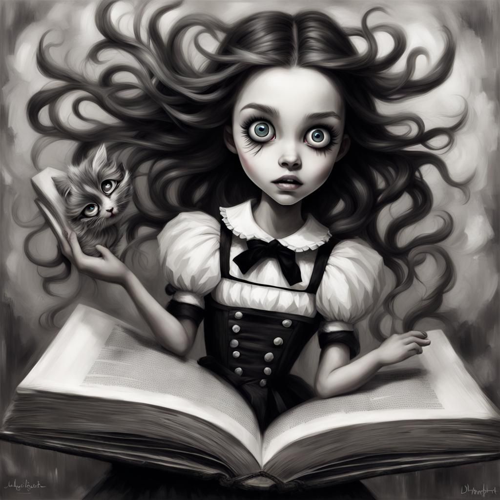 Alice in Wonderland Leaps from Book: Selective Color Art