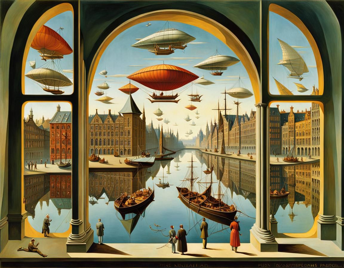 Amsterdam Plant Palace with Flying Boats: Surreal Art