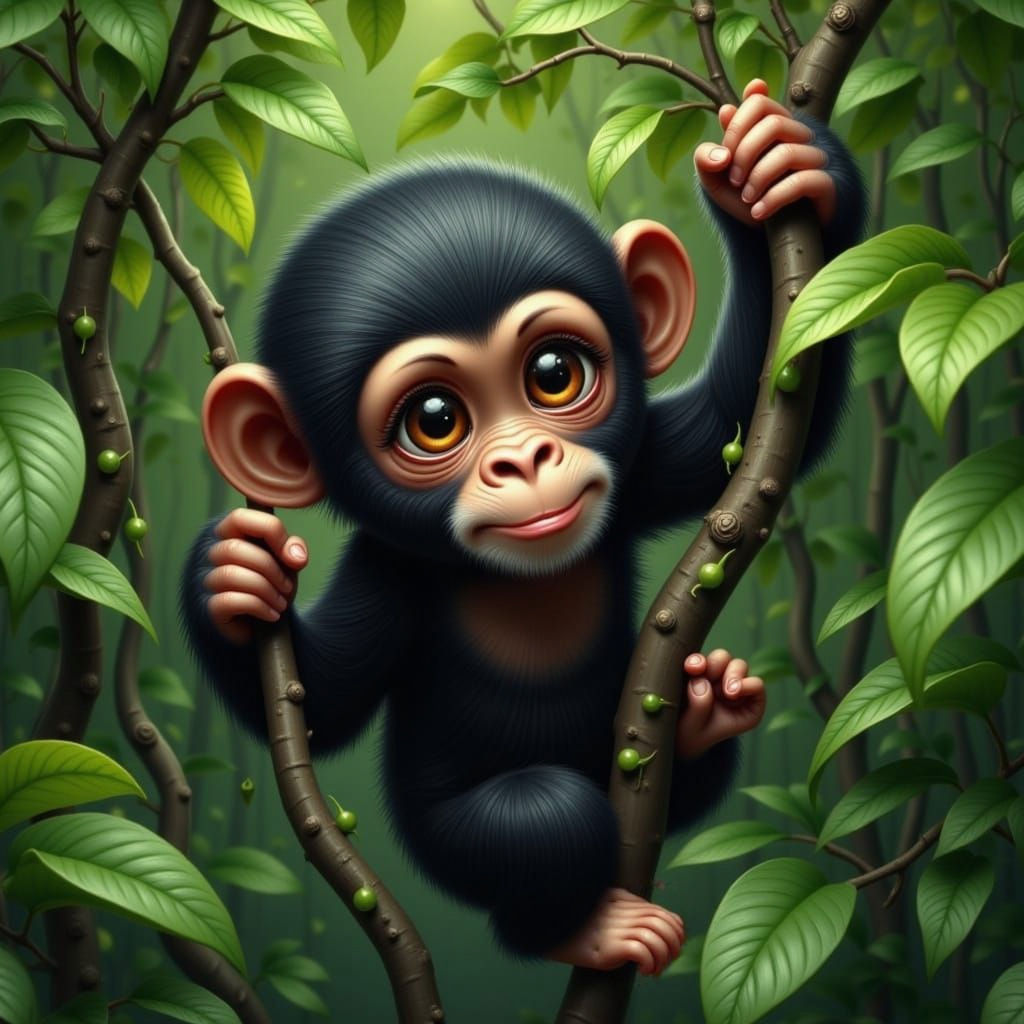 Chimpanzee Adorable in Exotic Jungle Setting