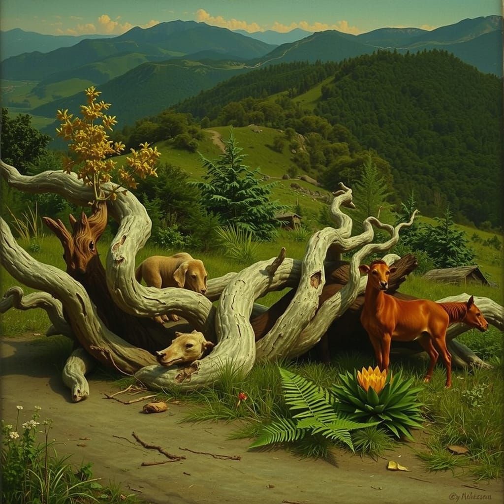 Ring-Barked Forest Under Moonlit Sapphire Mountains