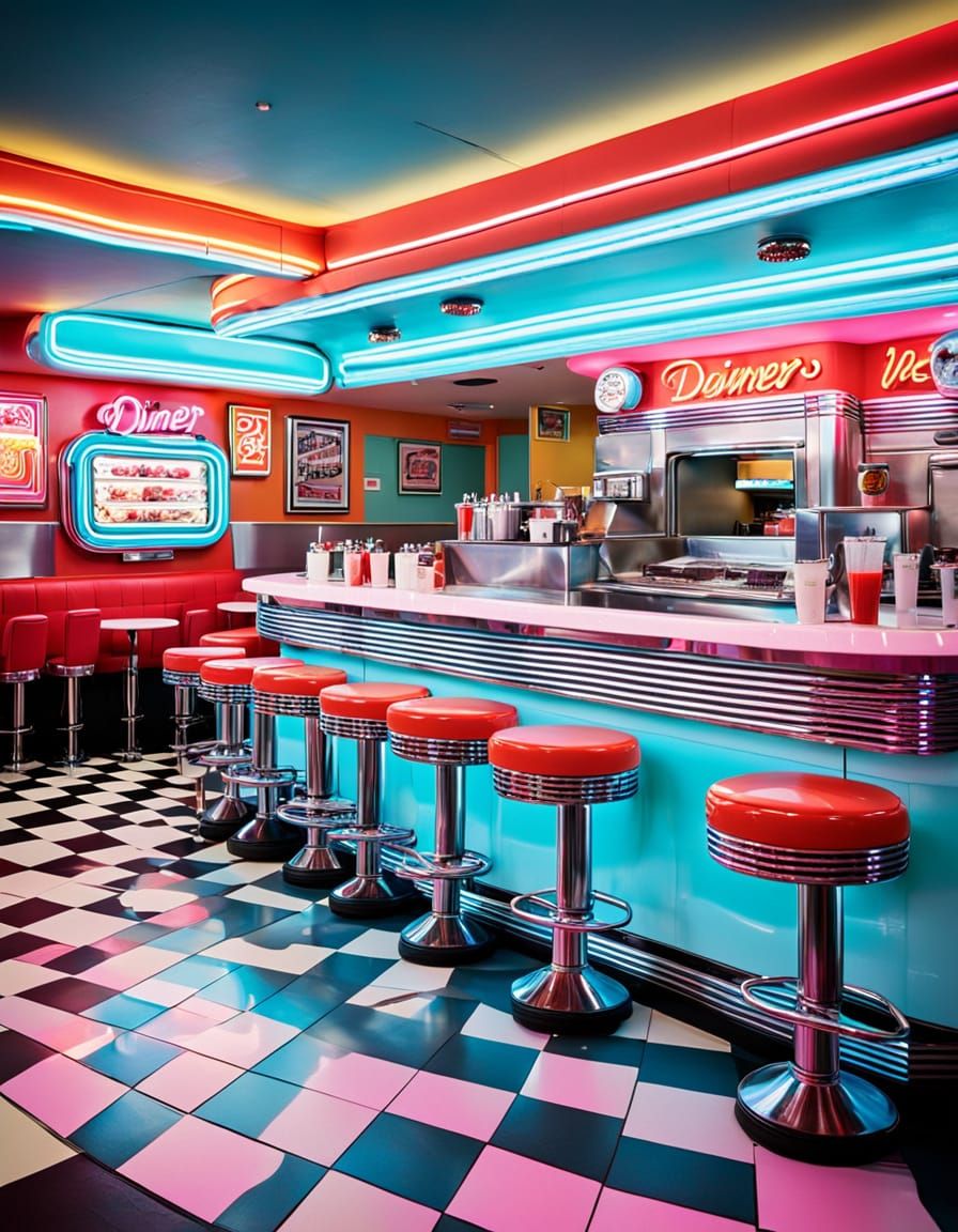 Retro Diner Scene in Pop Art Style