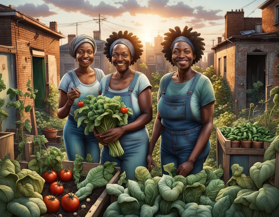 Hyperrealistic Urban Garden at Sunset in the Ghetto