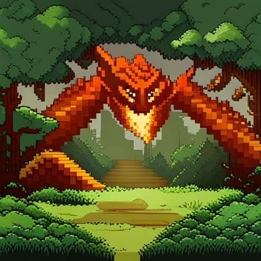8-Bit Dragon in Forest Pixel Art
