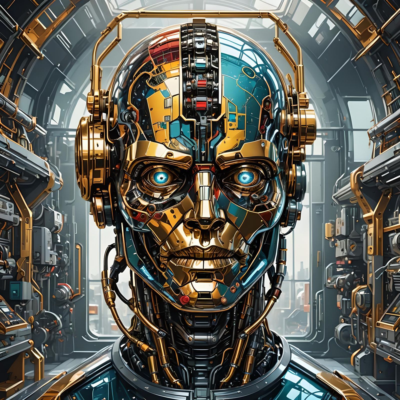 Cyborg Creates Earth: Pop Art Digital Illustration