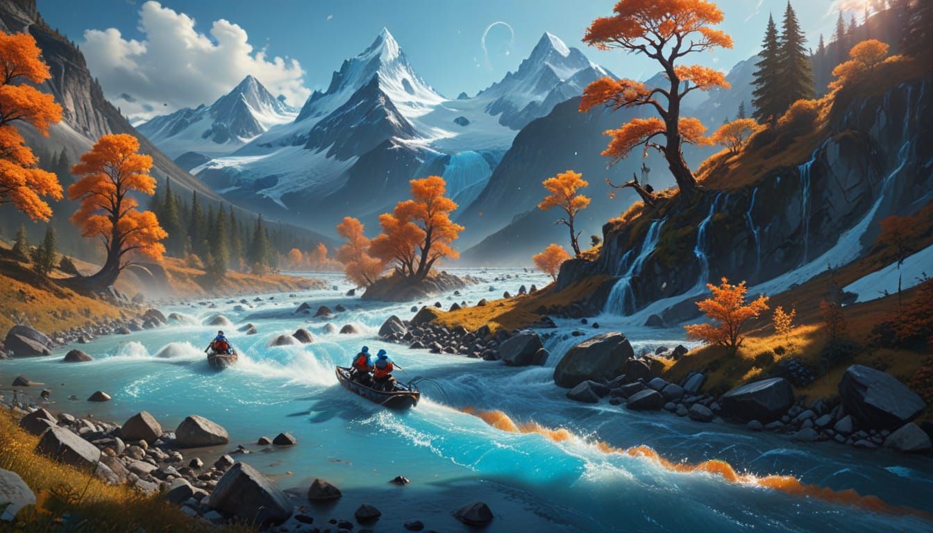 River vs Glacier Race in Vibrant Digital Art