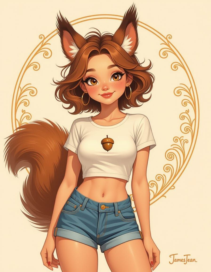 Playful Squirrel Girl in Whimsical Digital Art Style