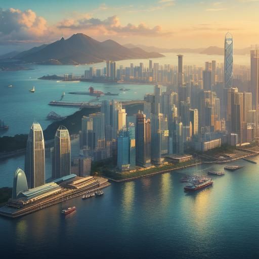 Hong Kong Victoria Harbour Fantasy Concept Art