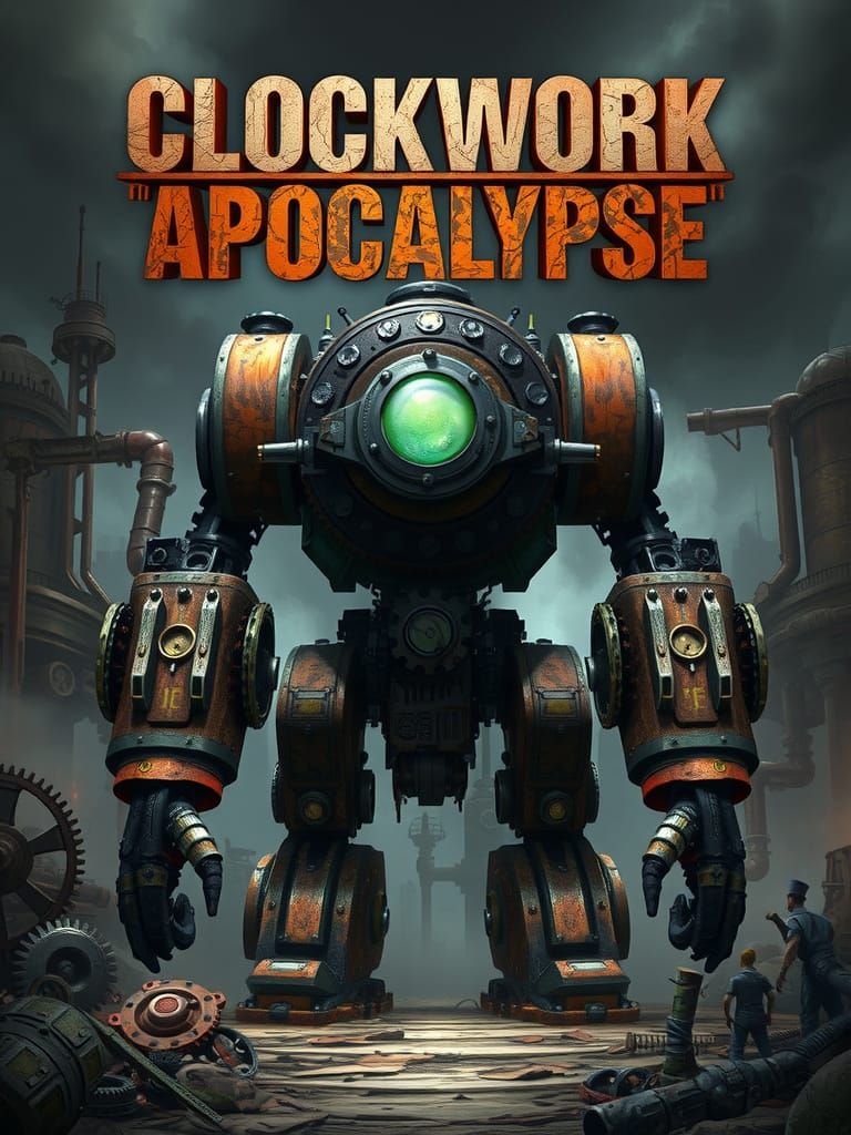 Clockwork Golem in Steampunk Wasteland