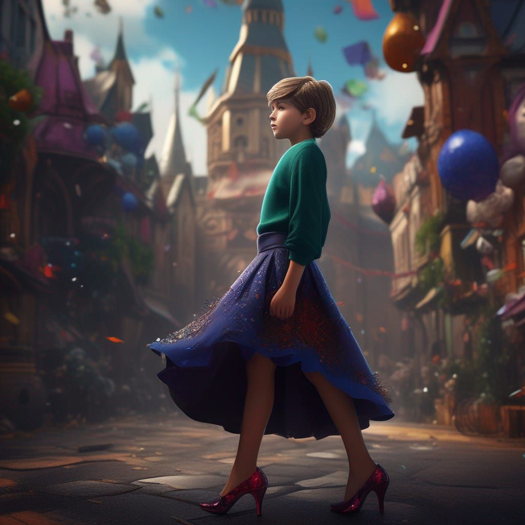 Boy in Skirt and High Heels: Fantasy Art