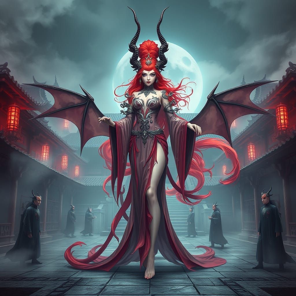 Beautiful Chinese Demon Empress in Dark Fantasy Art