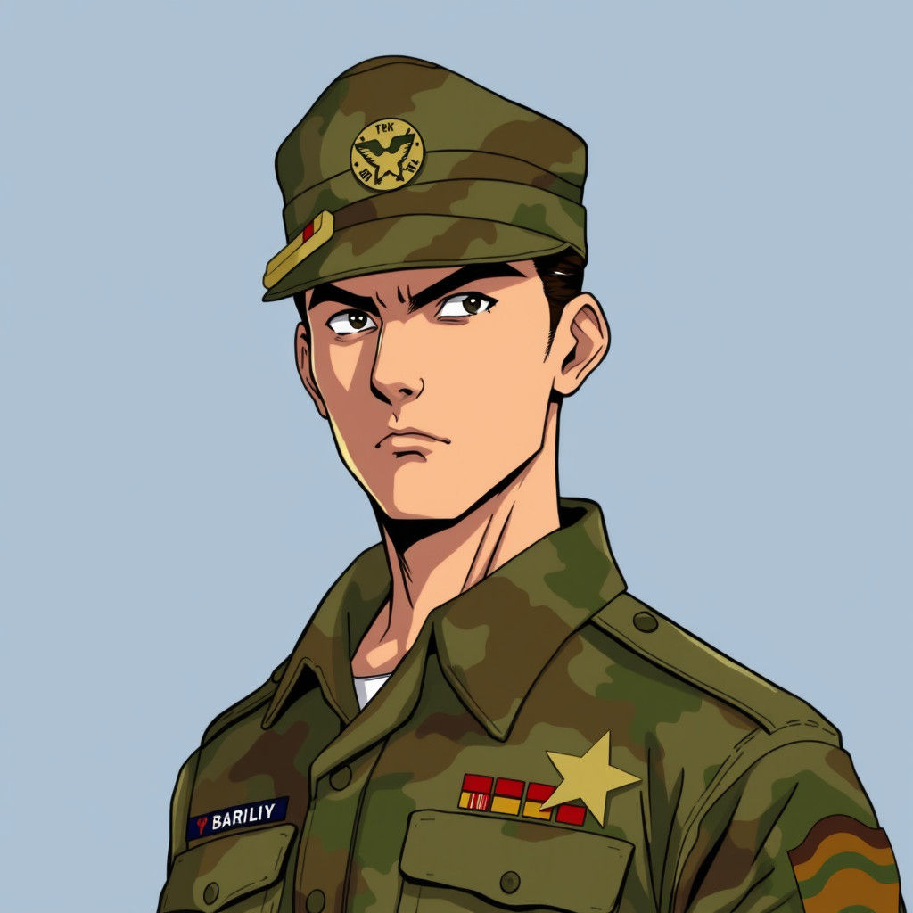 Anime Army Soldier Saluting in Camouflage Uniform