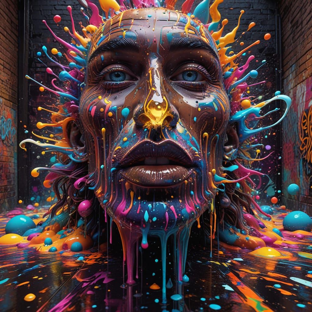 Vibrant Funk Art: Neon-Colored Cityscape Graffiti Mural