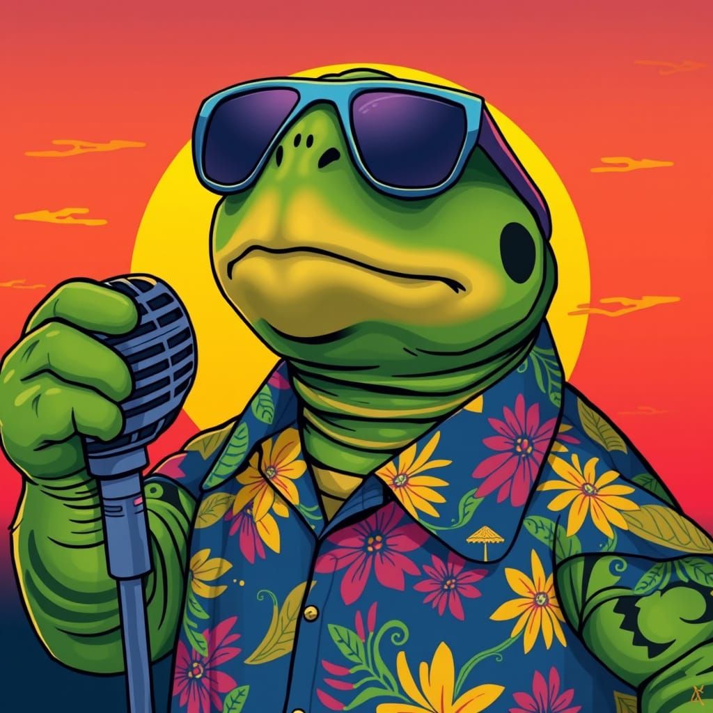 Singing Turtle in Bold, Whimsical Style