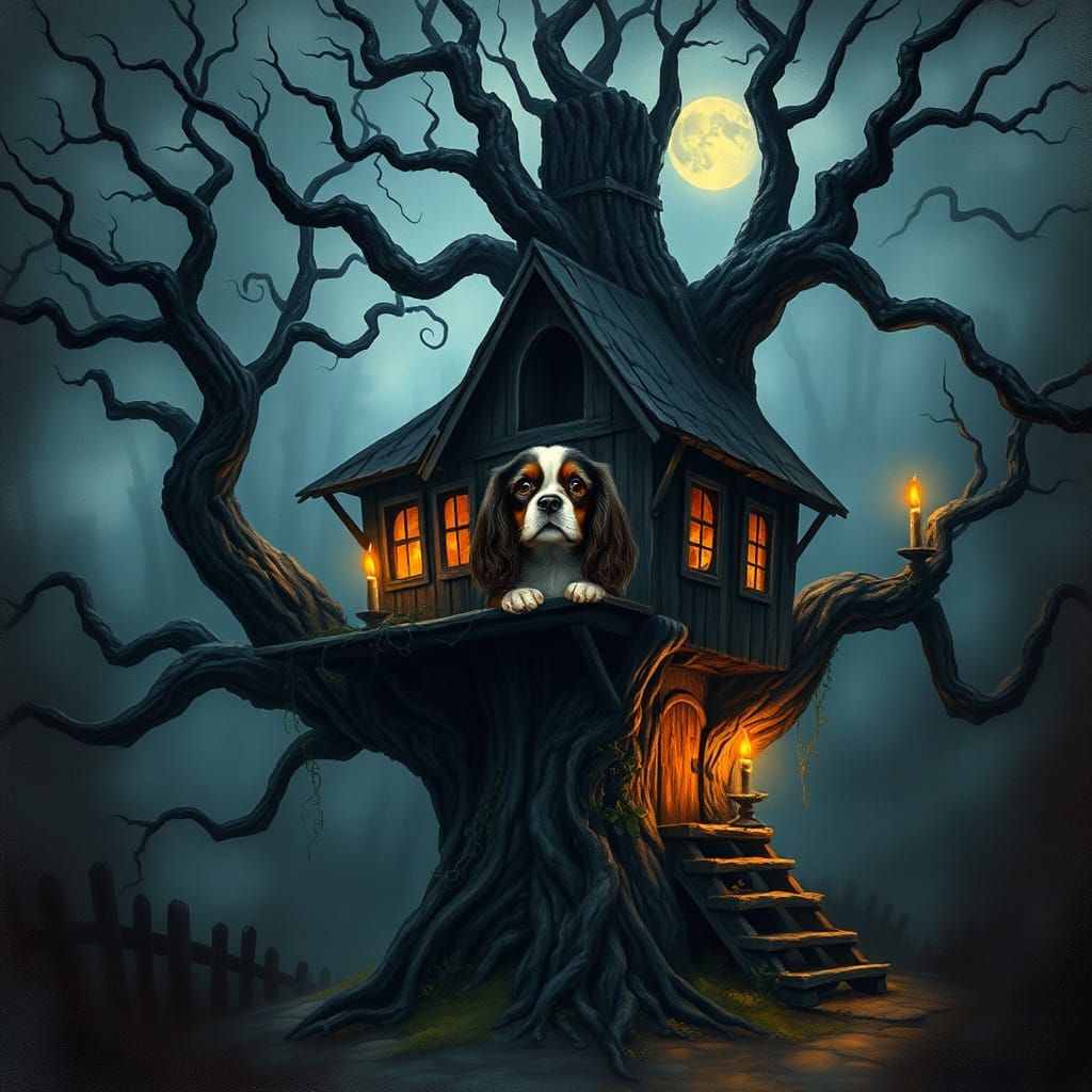 Cavalier King Charles Spaniel Haunts Creepy Treehouse in Dar...