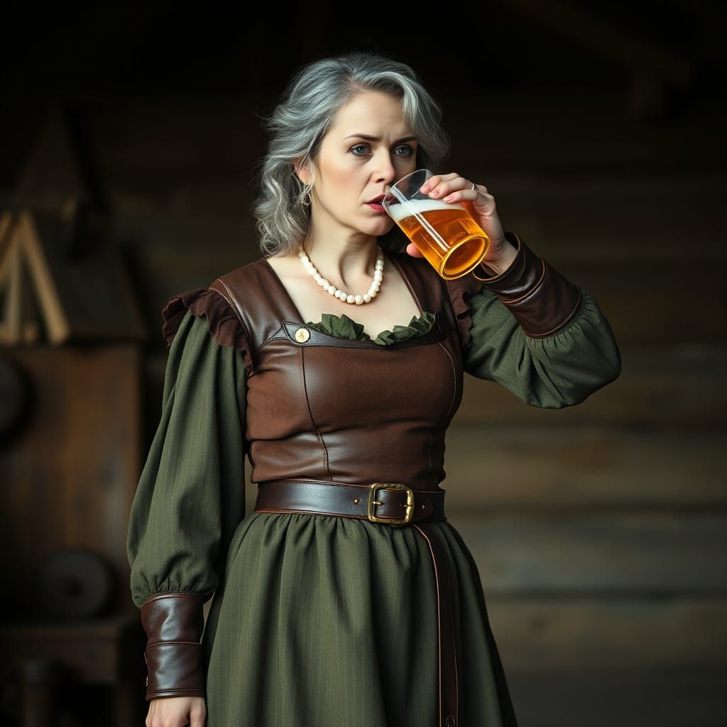 Princess Bean Drinks Beer in Vintage Film Still