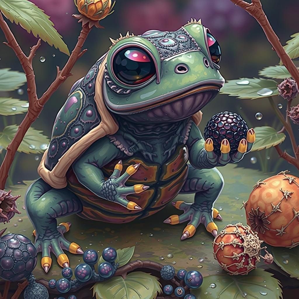 Cute Frog-Tortoise with Glowing Shell as Digital Art